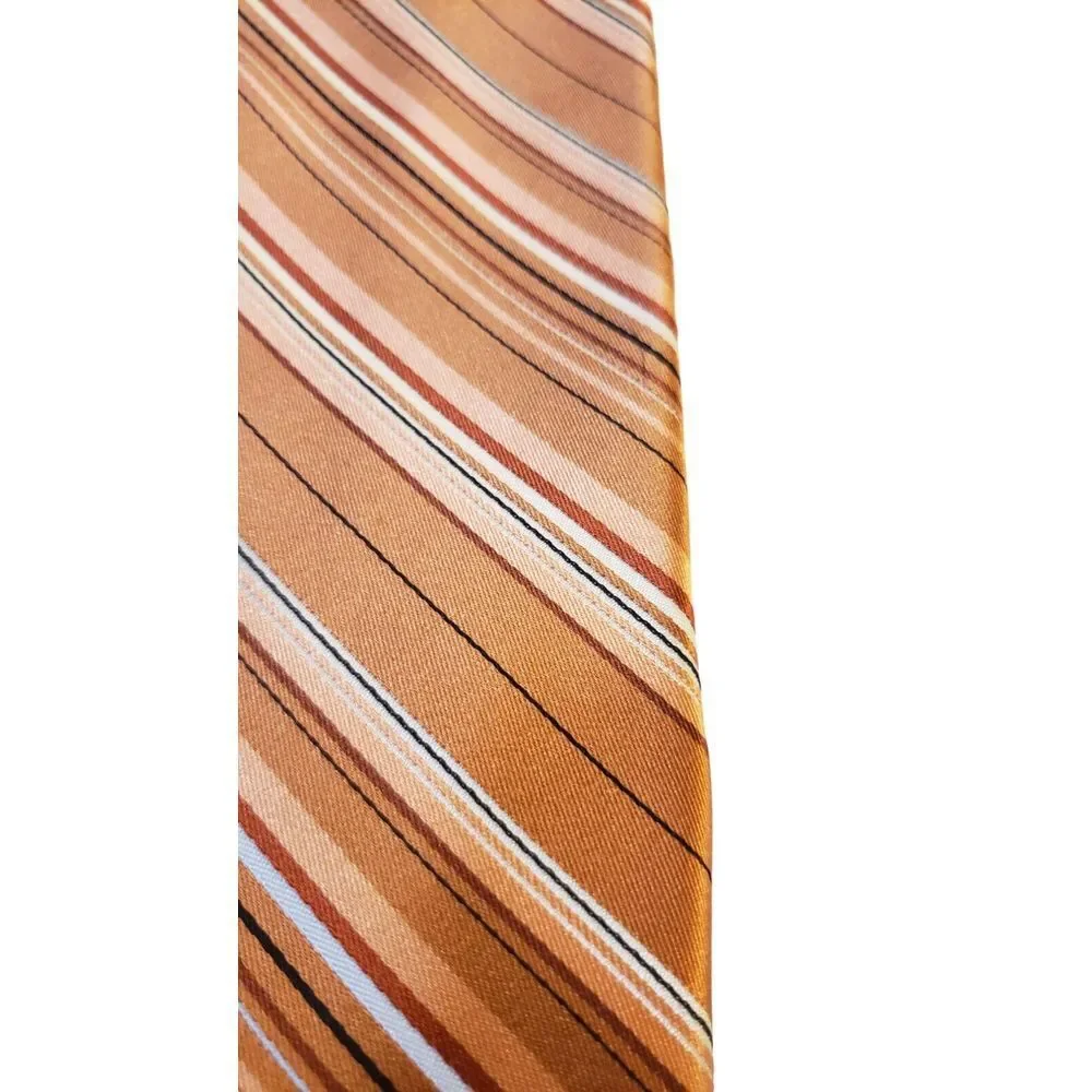 Croft &‎ Barrow Men's Repp Orange Striped 100% Silk Neck Tie Made in USA